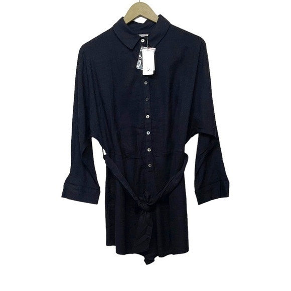 NEW L*Space Black Button Up Long Sleeve Waist Tie Romper Size Small - Picture 2 of 7